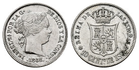 Elizabeth II (1833-1868). 10 centimos de escudo. 1868*6-8. Madrid. (Cal-341). Ag. 1,29 g. Choice VF. Est...40,00. 

Spanish description: Isabel II (...