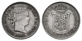 Elizabeth II (1833-1868). 10 centimos de escudo. 1866. Sevilla. (Cal-343). Ag. 1,31 g. Choice VF. Est...35,00. 

Spanish description: Isabel II (183...