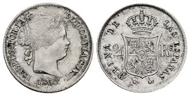 Elizabeth II (1833-1868). 2 reales. 1860/59. Barcelona. (Cal-350). Ag. 2,60 g. Overdate. Hairline. With some original luster remaining. Almost XF. Est...