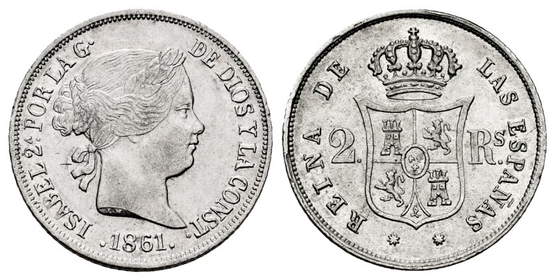 Elizabeth II (1833-1868). 2 reales. 1861. Barcelona. (Cal-352). Ag. 2,57 g. Choi...