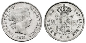 Elizabeth II (1833-1868). 2 reales. 1861. Barcelona. (Cal-352). Ag. 2,57 g. Choice VF/Almost XF. Est...75,00. 

Spanish description: Isabel II (1833...