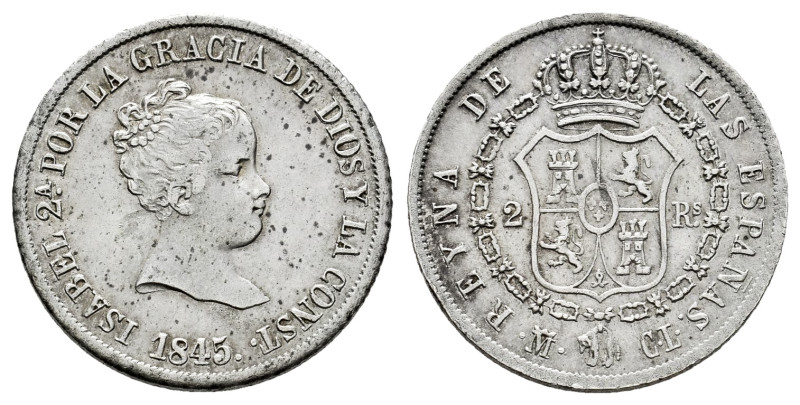 Elizabeth II (1833-1868). 2 reales. 1845. Madrid. CL. (Cal-363). Ag. 2,92 g. Min...