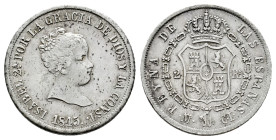 Elizabeth II (1833-1868). 2 reales. 1845. Madrid. CL. (Cal-363). Ag. 2,92 g. Minimal stains. Scarce. Choice VF. Est...90,00. 

Spanish description: ...