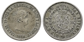 Elizabeth II (1833-1868). 2 reales. 1848. Madrid. CL. (Cal-365). Ag. 2,95 g. Choice VF/VF. Est...50,00. 

Spanish description: Isabel II (1833-1868)...