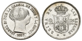 Elizabeth II (1833-1868). 2 reales. 1852. Madrid. (Cal-367). Ag. 2,63 g. Original luster. Attractive. Almost MS/AU. Est...150,00. 

Spanish descript...