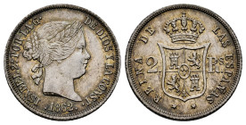 Elizabeth II (1833-1868). 2 reales. 1862. Madrid. (Cal-377). Ag. 2,61 g. Sligthly iridiscent tone. With some original luster remaining. Scarce in this...