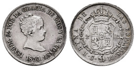 Elizabeth II (1833-1868). 2 reales. 1850/45. Sevilla. RD. (Cal-385). Ag. 2,51 g. Overdate. Choice VF. Est...50,00. 

Spanish description: Isabel II ...