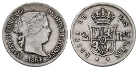 Elizabeth II (1833-1868). 2 reales. 1864. Sevilla. (Cal-402). Ag. 2,52 g. Almost VF. Est...25,00. 

Spanish description: Isabel II (1833-1868). 2 re...