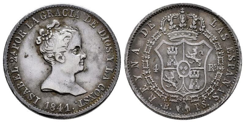 Elizabeth II (1833-1868). 4 reales. 1841. Barcelona. PS. (Cal-415). Ag. 5,55 g. ...