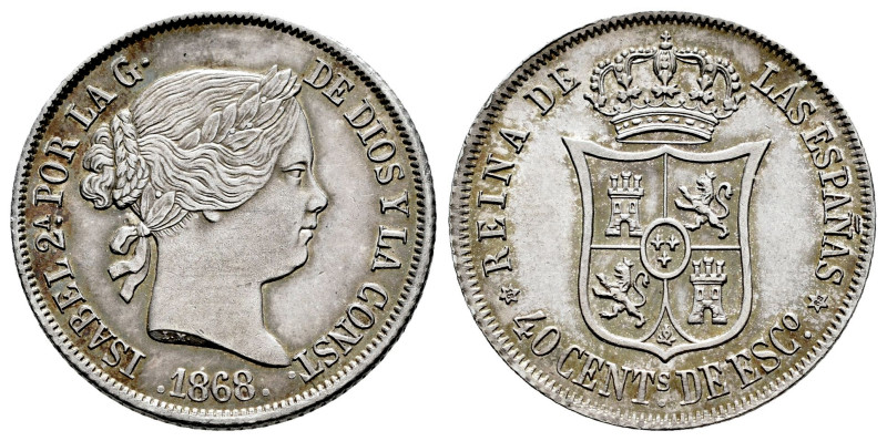 Elizabeth II (1833-1868). 40 centimos de escudo. 1868*18-68. Madrid. (Cal-503). ...