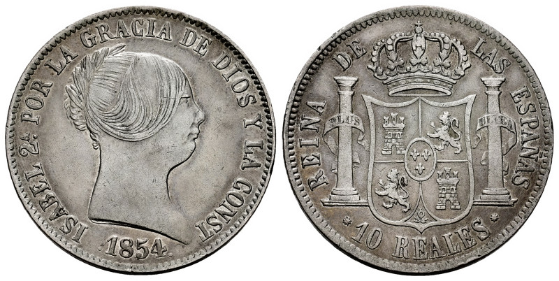 Elizabeth II (1833-1868). 10 reales. 1854. Barcelona. (Cal-509). Ag. 12,93 g. Ch...