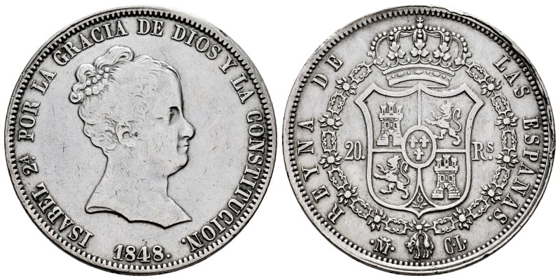 Elizabeth II (1833-1868). 20 reales. 1848. Madrid. CL. (Cal-587). Ag. 25,82 g. R...