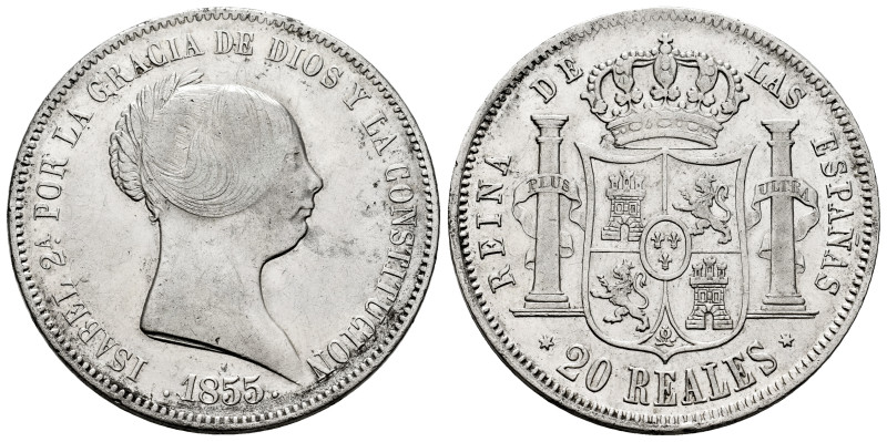 Elizabeth II (1833-1868). 20 reales. 1855. Madrid. (Cal-597). Ag. 25,87 g. Scrat...