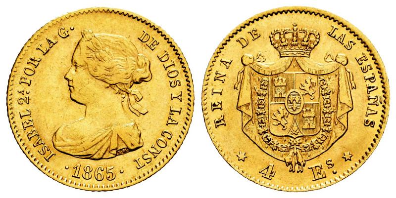 Elizabeth II (1833-1868). 4 escudos. 1865. Madrid. (Cal-688). Au. 3,31 g. Choice...