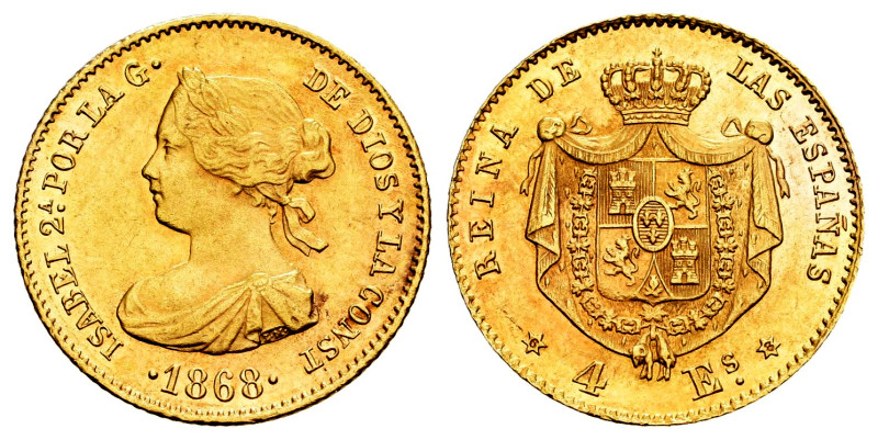 Elizabeth II (1833-1868). 4 escudos. 1868*6-8. Madrid. (Cal-693). Au. 3,28 g. Or...