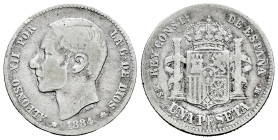 Alfonso XII (1874-1885). 1 peseta. 1884*_ _-_ _. Madrid. MSM. (Cal-23). Ag. 4,87 g. Rare. Choice F/F. Est...200,00. 

Spanish description: Centenari...