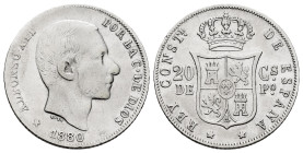 Alfonso XII (1874-1885). 20 centavos. 1880. Manila. (Cal-103). Ag. 5,02 g. Rare. F/Choice F. Est...100,00. 

Spanish description: Centenario de la P...