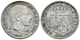 Alfonso XII (1874-1885). 20 centavos. 1885. Manila. (Cal-111). Ag. 5,14 g. Choice VF. Est...35,00. 

Spanish description: Centenario de la Peseta (1...