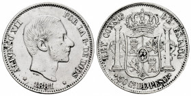 Alfonso XII (1874-1885). 50 centavos. 1881. Manila. (Cal-114). Ag. 12,74 g. Slight reverse deposits. VF/Choice VF. Est...50,00. 

Spanish descriptio...