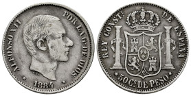 Alfonso XII (1874-1885). 50 centavos. 1884. Manila. (Cal-121). Ag. 13,00 g. Scratches. Very scarce. Choice F/Almost VF. Est...150,00. 

Spanish desc...