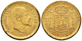 Alfonso XII (1874-1885). 50 centavos. 1880. Manila. (Cal-166). Ln. 13,68 g. Trial in brass made under Franco's Government. Unmatched reverse. Scarce. ...