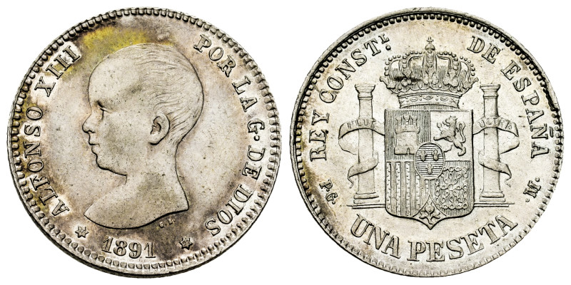 Alfonso XIII (1886-1931). 1 peseta. 1891*18-91. Madrid. PGM. (Cal-53). Ag. 4,97 ...