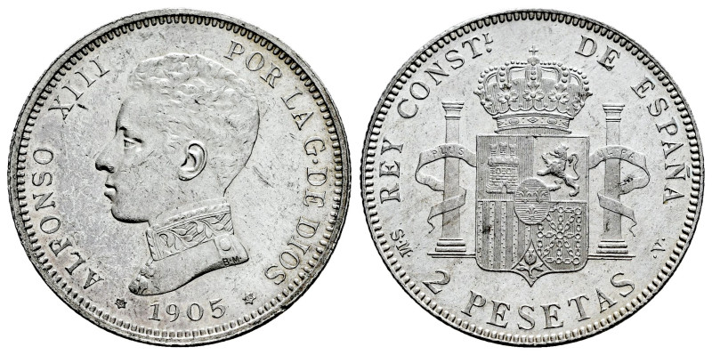 Alfonso XIII (1886-1931). 2 pesetas. 1905*19-05. Madrid. SMV. (Cal-88). Ag. 9,94...