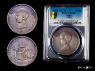 Alfonso XIII (1886-1931). 5 pesetas. 1888*18-88. Madrid. MSM. (Cal-89). Ag. Slabbed by PCGS as XF 40. Rare. PCGS-XF. Est...1200,00. 

Spanish descri...