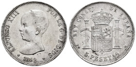 Alfonso XIII (1886-1931). 5 pesetas. 1892*18-92. Madrid. PGM. (Cal-99). Ag. 25,11 g. Choice VF. Est...65,00. 

Spanish description: Centenario de la...