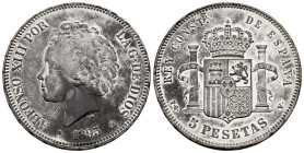 Alfonso XIII (1886-1931). 5 pesetas. 1893*18-93. Madrid. PGV. (Cal-103). Ag. 25,02 g. Irregular patina. Lightly toned. With some original luster remai...