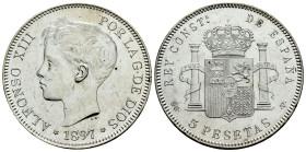 Alfonso XIII (1886-1931). 5 pesetas. 1897*18-97. Madrid. SGV. (Cal-107). Ag. 24,95 g. Minor marks. Plenty of original luster. AU/Almost MS. Est...120,...