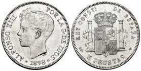 Alfonso XIII (1886-1931). 5 pesetas. 1898*18-98. Madrid. SGV. (Cal-109). Ag. 25,28 g. Minors scrapes on obverse. Original luster. Almost XF/XF. Est......