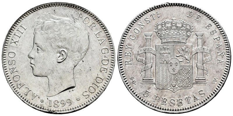 Alfonso XIII (1886-1931). 5 pesetas. 1899*18-99. Madrid. SGV. (Cal-110). Ag. 24,...