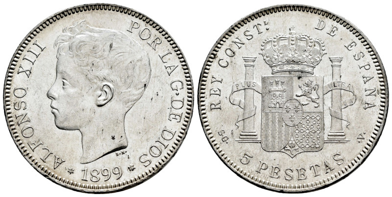 Alfonso XIII (1886-1931). 5 pesetas. 1899*18-99. Madrid. SGV. (Cal-110). Ag. 25,...