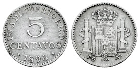 Alfonso XIII (1886-1931). 5 centavos. 1896. Puerto Rico. PGV. (Cal-124). Ag. 1,24 g. VF/Almost VF. Est...65,00. 

Spanish description: Centenario de...