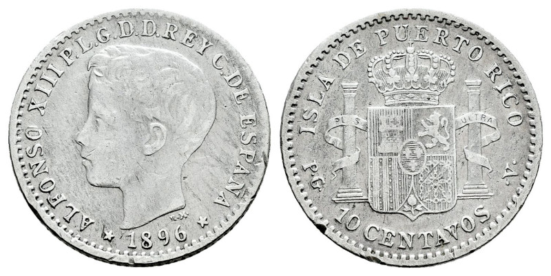 Alfonso XIII (1886-1931). 10 centavos. 1896. Puerto Rico. PGV. (Cal-125). Ag. 2,...