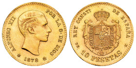 Estado Español (1936-1975). 10 pesetas. 1878*19-62. Madrid. DEM. (Cal-168). Au. 3,22 g. Official re-struck. Original luster. Mint state. Est...250,00....