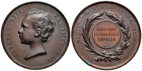Alfonso XIII (1886-1931). Medal. 1892. Madrid. Ae. 73,78 g. International Exhibition of Fine Arts. D. Mariano Fernández Copello. In original box. 50 m...