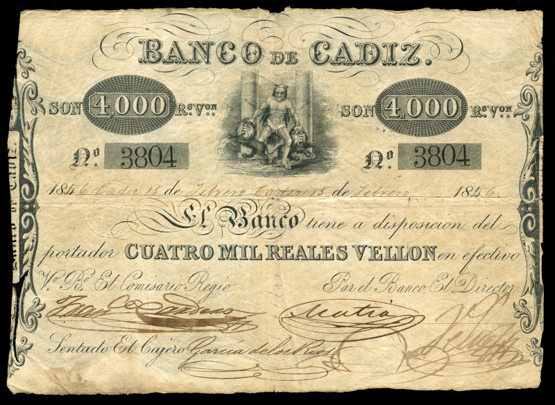 4.000 reales de vellon. 1846. Banco de Cádiz. (Ed 2017-75). July 25, I issue. Da...