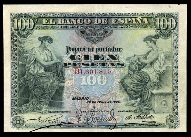 100 pesetas. 1906. Madrid. (Ed 2017-313a). June 30, by Bradbury and Wilkinson. S...