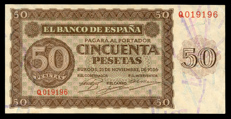 50 pesetas. 1936. Burgos. (Ed 2017-420a). 21 November by Giesecke and Devrient. ...