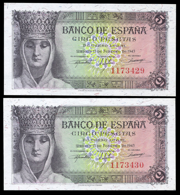 5 pesetas. 1943. Madrid. (Ed 2017-446). February 13, Isabella the Catholic. With...