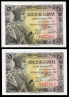 1 peseta. 1943. Madrid. (Ed 2017-447). 21 May, Ferdinand the Catholic King. Correlative pair. Without serie. Mint state. Est...50,00. 

Spanish desc...