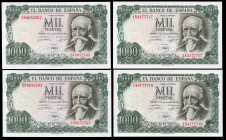 1000 pesetas. 1951. Madrid. (Ed 2017-463). December 31, Joaquin Sorolla. Lot of 4 banknotes, two correlative pair (serie 1X y 2N). Mint state. Est...6...