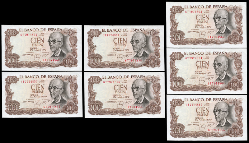 100 pesetas. 1970. Madrid. (Ed 2017-472). November 17, Manuel de Falla. Serie 6T...