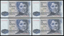 500 pesetas. 1979. Madrid. (Ed 2017-476a). October 23, Rosalía de Castro. Serie F. 4 correlatives baknotes. Almost MS. Est...50,00. 

Spanish descri...