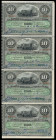 Overseas issues. Banco Español de la Isla de Cuba. 10 pesos. 1896. (Ed 2017-CU79). (Ed 2002-82). May 15th. Series E. Line of 4 correlative banknotes. ...
