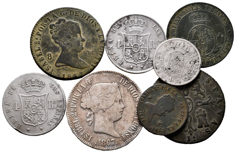 Lot of 8 Isabel II coins. Different values, mints and dates. Ag/Ae. TO EXAMINE. ...