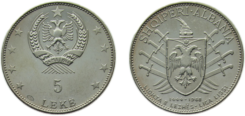 Albania Socialist Republic ND 5 Lekë (League of Lezhë), Cleaned Silver (.999) Bu...