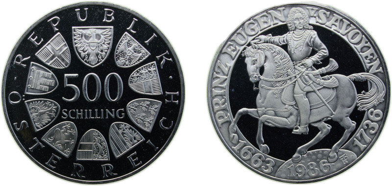 Austria Second Republic 1986 500 Schilling (Prince Eugene of Savoy) Silver (.925...
